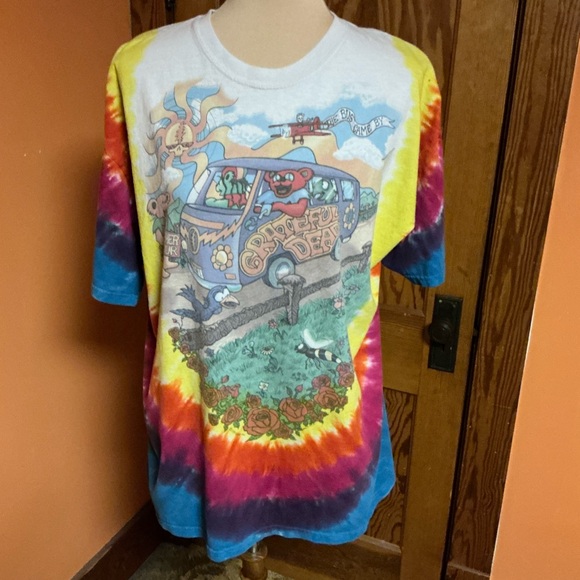 Vintage Y2K Grateful Dead Tie Dye Tour Bus Graphic T-Shirt - Picture 6 of 9